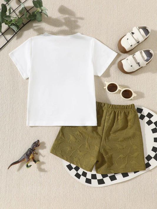 Boys Summer Clothes Set 3D Dinosaur Embossed Breathable Short Sleeve Tee Shorts 2Pcs Toddler Kids Casual Outfits