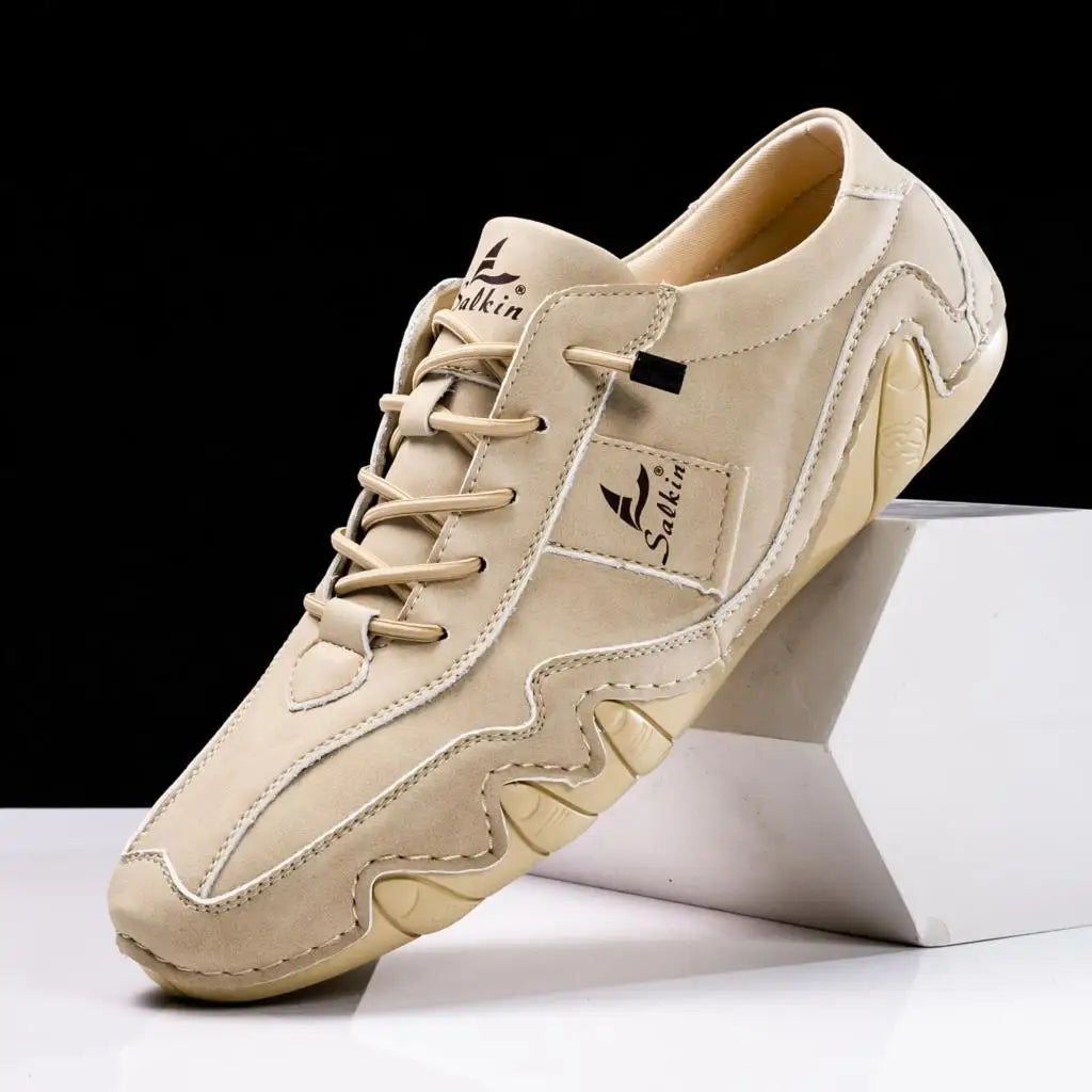 Spring Handmade Leather Casual Men Shoes Design Fashion Sneakers Man Loafers Breathable Soft Flat Shoes Driving Shoes