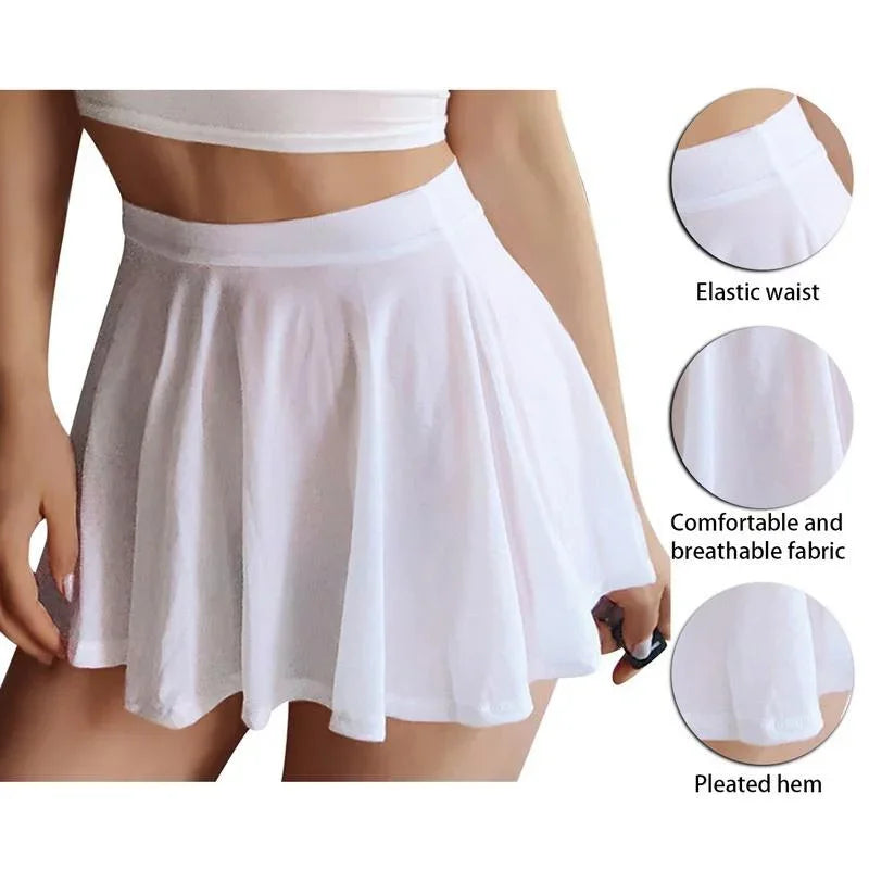 Sexy See Through Girls A-Line High Waist Pleated Skirt Mini Short Black Long White Wrap Hips Pencil Skirts for Woman