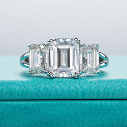 5cttw Emerald D Color Moissanite Engagement Ring 925 Sterling Silver Three-Stone Ring For Women Jewelry Wholesale