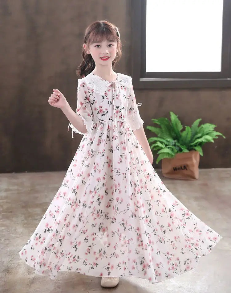 Long Floral Princess Party Dress for Girls 5-16Y Summer Elegant Bohemian Chiffon Maxi Dresses Teenage Girl Holiday Clothes 13 14