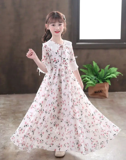 Long Floral Princess Party Dress for Girls 5-16Y Summer Elegant Bohemian Chiffon Maxi Dresses Teenage Girl Holiday Clothes 13 14