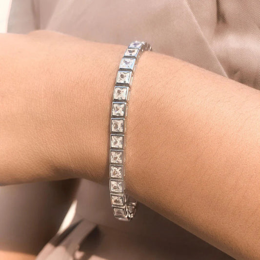 3/4mm Princess Cut  Moissanite Tennis Bracelets for Women Men 925 Silver Square Diamond Bezel Set Unisex BraceletCertified