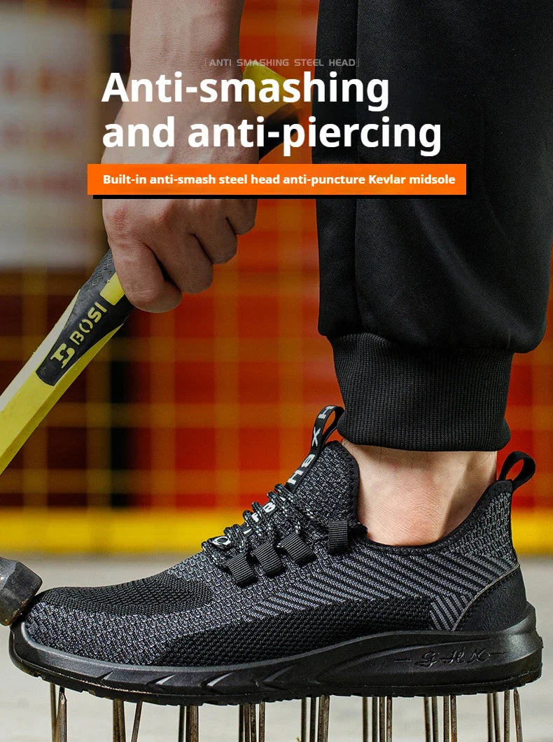 Breathable Work Sneakers Men Safety Shoes Construction Steel Toe Work Shoes Safety Boots Men's Puncture Proof Summer Work Shoes