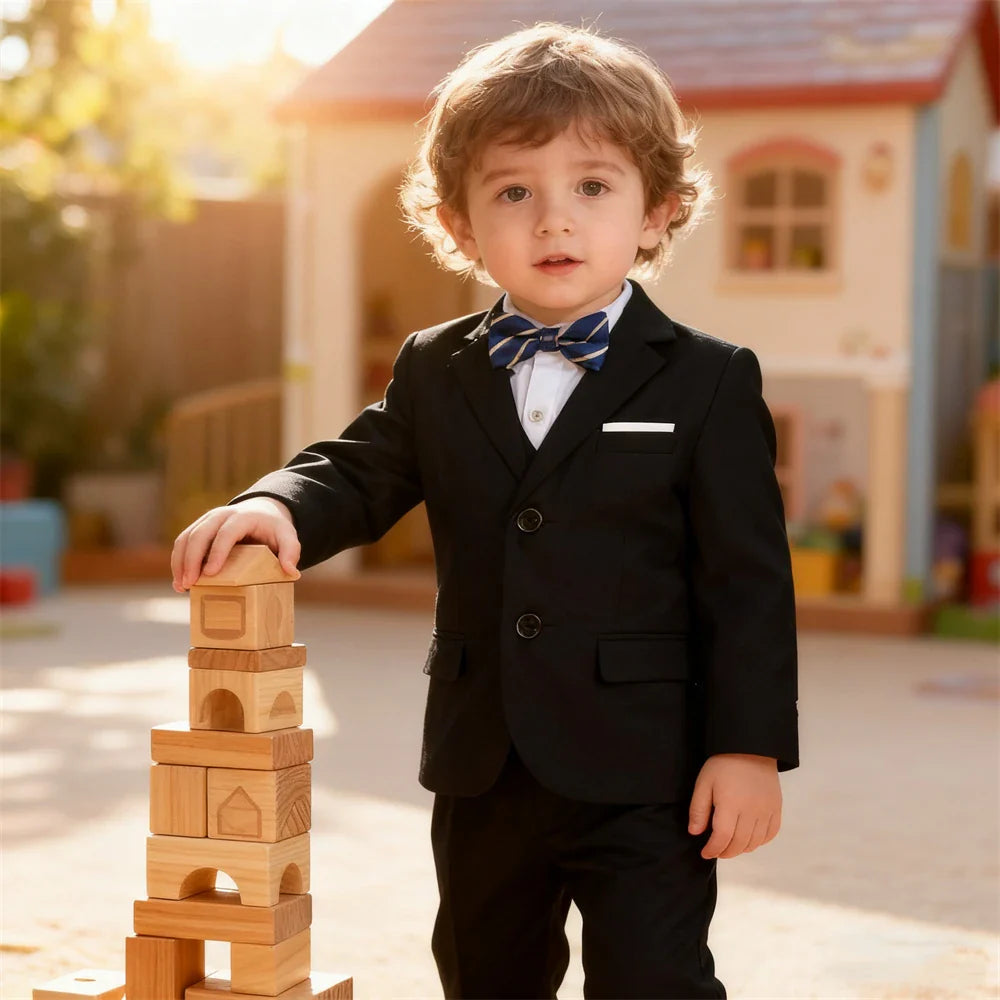 Boys'4-Piece Suits Regular Fit Tuxedo Formal Slim Fit Boys Suit Set Adjustable Waist Piano Suits Jacket Pants Vest Bowtie