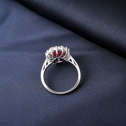 Halo Rings for Women Created Blue Sapphire Nano Emerald Red Ruby Princess Diana 2.67ct Oval Cut 925 Sterling Silver Rings