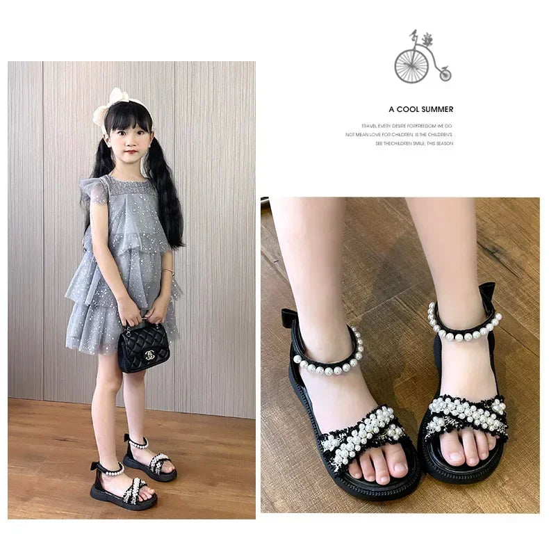 Children's Sandals Summer Girls Princess Causal Bowtie Roman Sandals Fashion Sweet Kid Party Non-slip Open-toe Sandals Hook Loop