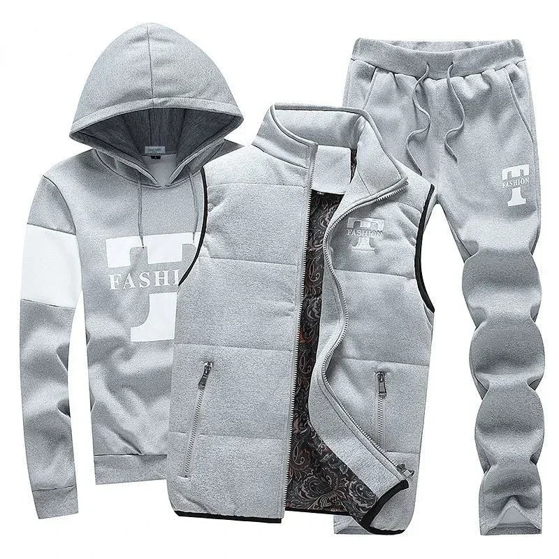 3 Pieces Set Hoodies+Vest+Pants Casual Track Suit Clothing Coats Winter Thick Warm Tracksuit for Couple Printed Mens Set Vest