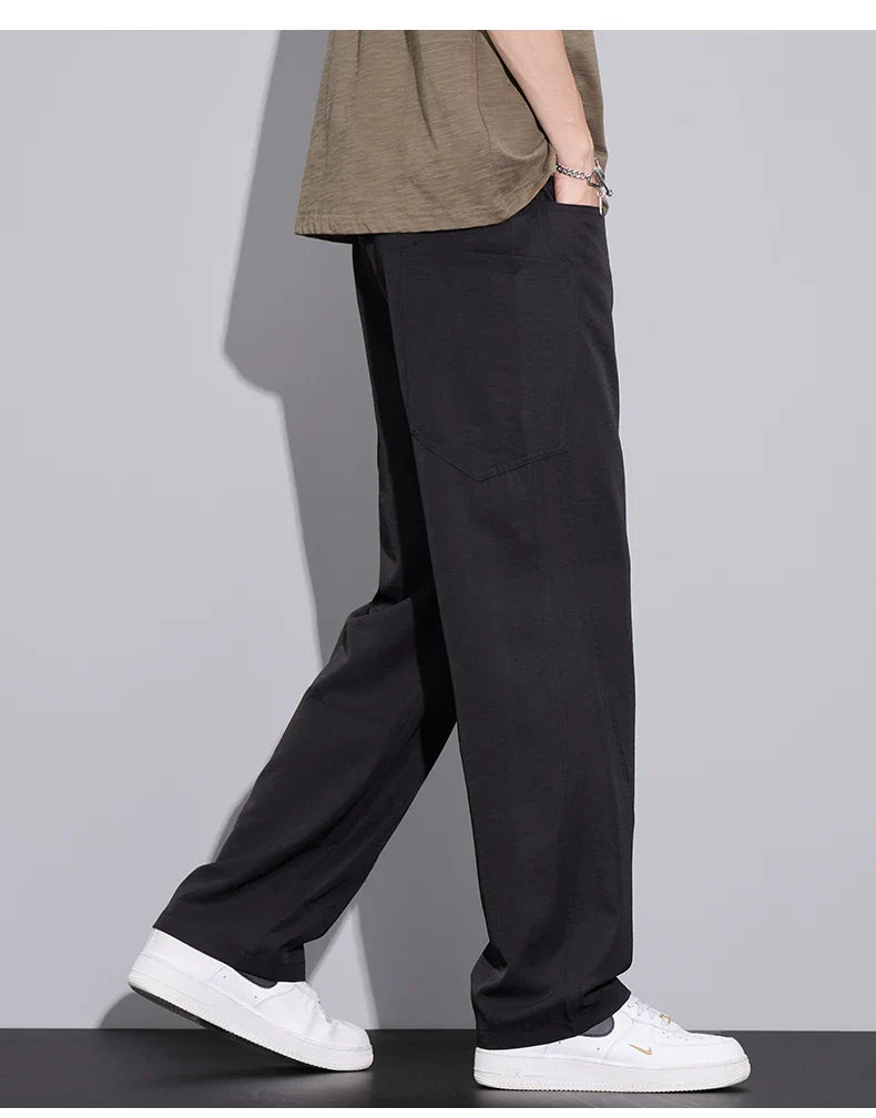 2026 Summer Thin Men's Loose Pants with Large Pockets Work Style Casual Straight Solid Color Male Simple Baggy Pants