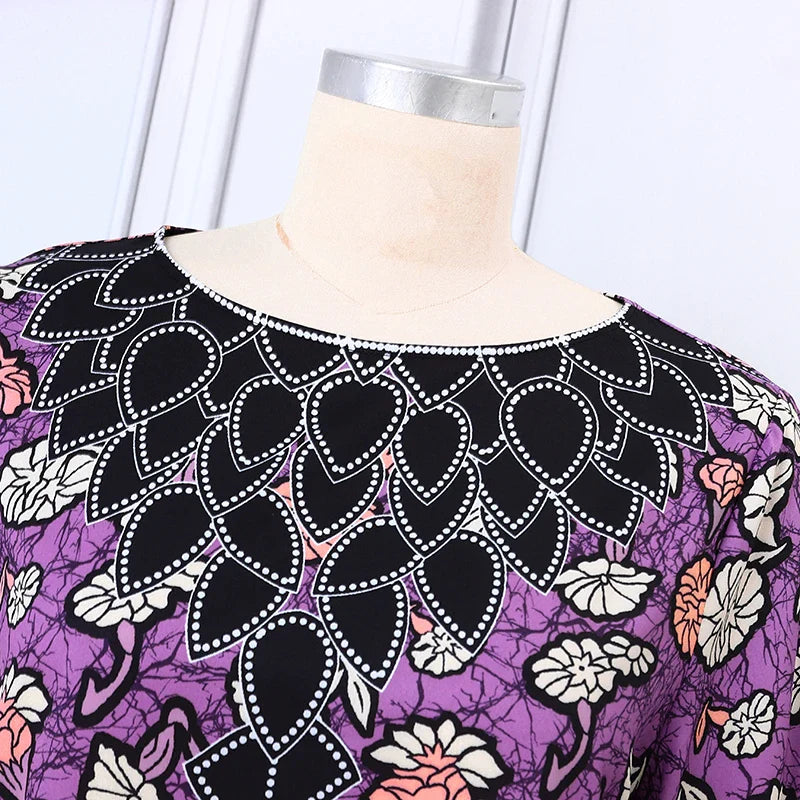 Bohemian Party Dress Elegant Women Printing Sundress Vintage Flare Long Sleeve Maxi Vestidos Oversized O-Neck Robe Femme