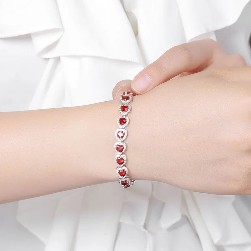 Luxury S925 Sterling Silver Full Ruby Tennis Bracelet for Women Party Fine Jewelry Lab Grown Gemstones Hand Link Bracelets