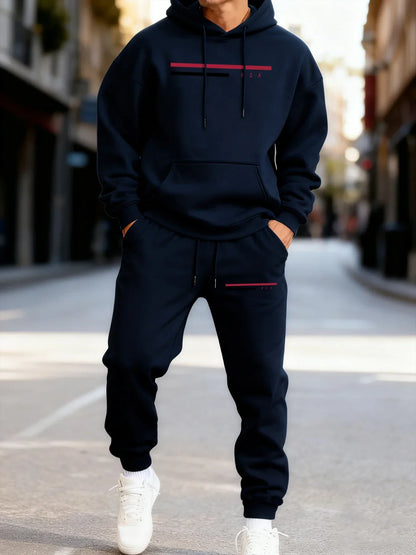 Usa Simple Line Printed Man'S Hoodie Set Fashion Pocket Two Pices Sets Fleece Autumn Clothing Casual Winter Sporty Streetwear