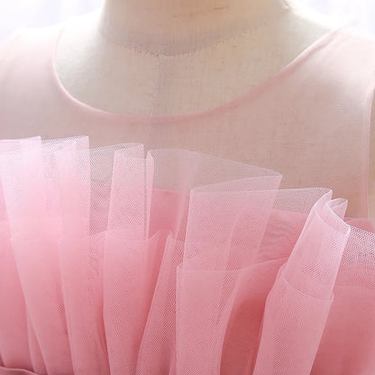 Summer Ruffles Bridesmaids Party Girls Dress Elegant Bow Wedding Birthday Princess Dresses Girl Tulle Pageant Evening Costumes