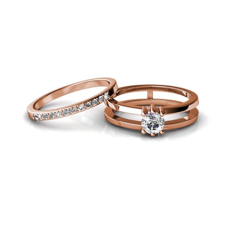 2 in 1 Wedding Ring with Swarovski Crystals Luxury Rose Gold Color Double Row for Women Romantic Engageme Party Jewelry