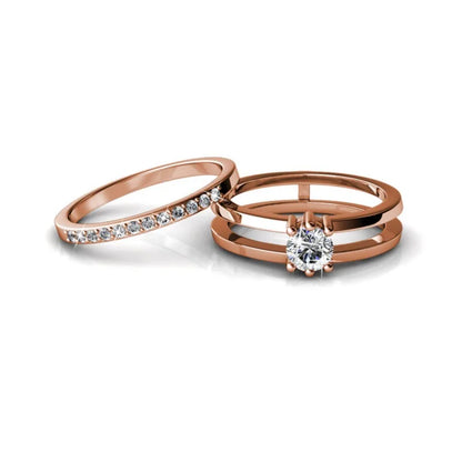 2 in 1 Wedding Ring with Swarovski Crystals Luxury Rose Gold Color Double Row for Women Romantic Engageme Party Jewelry