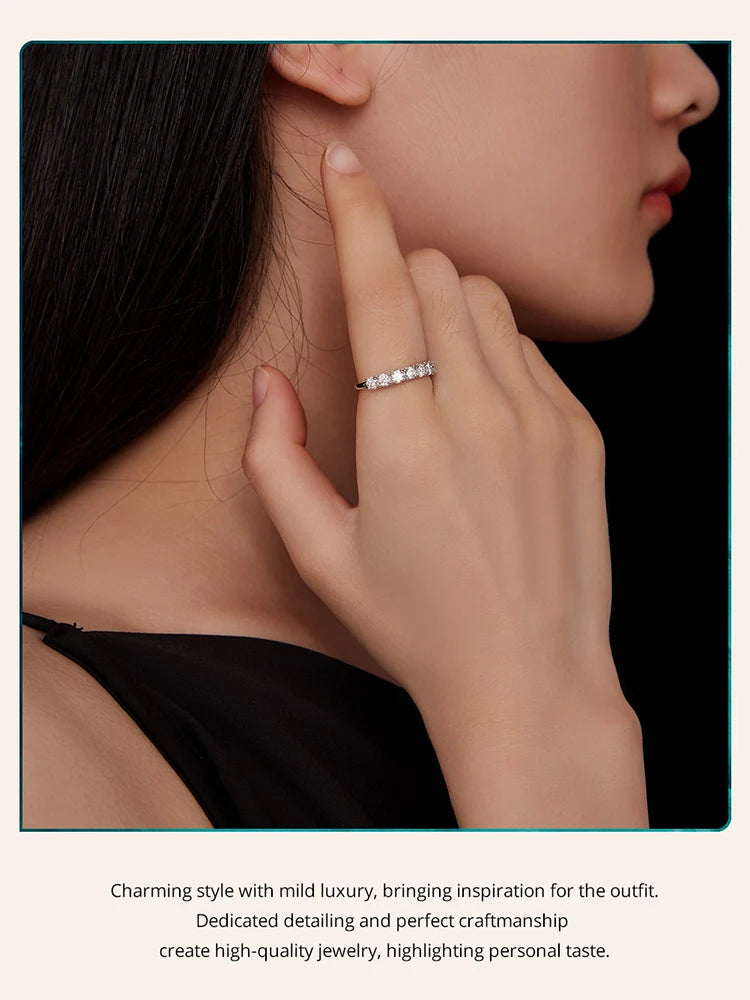 Moissanite Ring Lace Band 925 Sterling Silver Half Eternity Stackable Ring D Color for Women Engagement Retro Gift