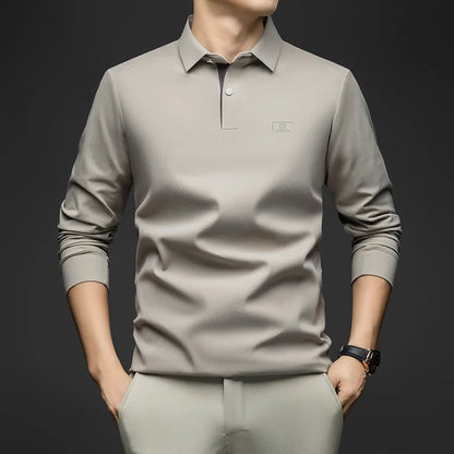 2025 Long Sleeved Polo Shirt for Spring and Autumn Men's Clothing with A Base Collar Casual and Fashionable Long Sleeved T-shirt