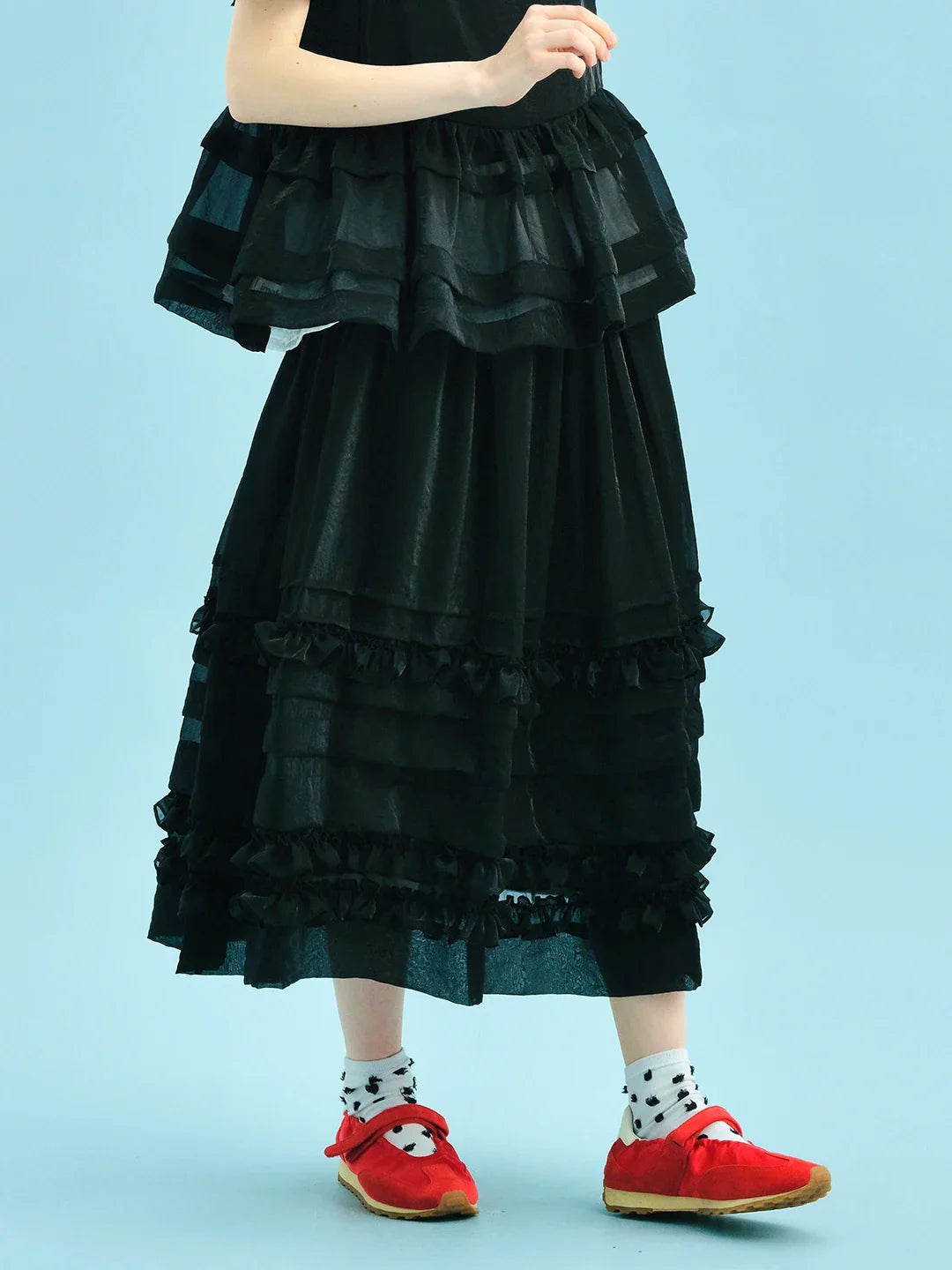 2025 New Black Tiered Skirt Cascading Ruffles Summer Urban Chic Women's Daily skirt 255055