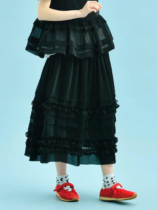 2025 New Black Tiered Skirt Cascading Ruffles Summer Urban Chic Women's Daily skirt 255055