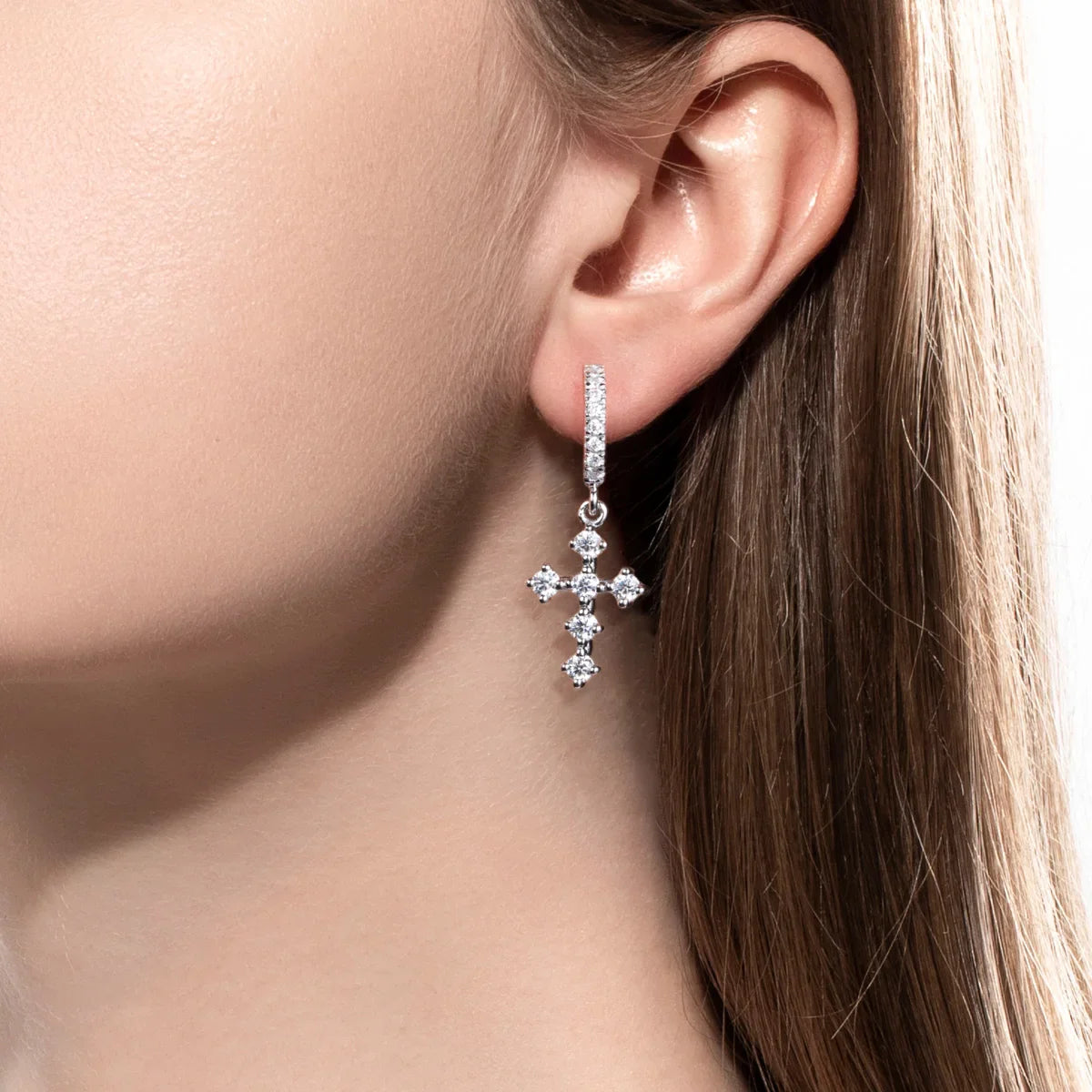 Moissanite Cross Hoop Earrings For Women Huggie 925 Sterling Silver Lab Created Diamond Drop Earrings Jewelry Wholesale