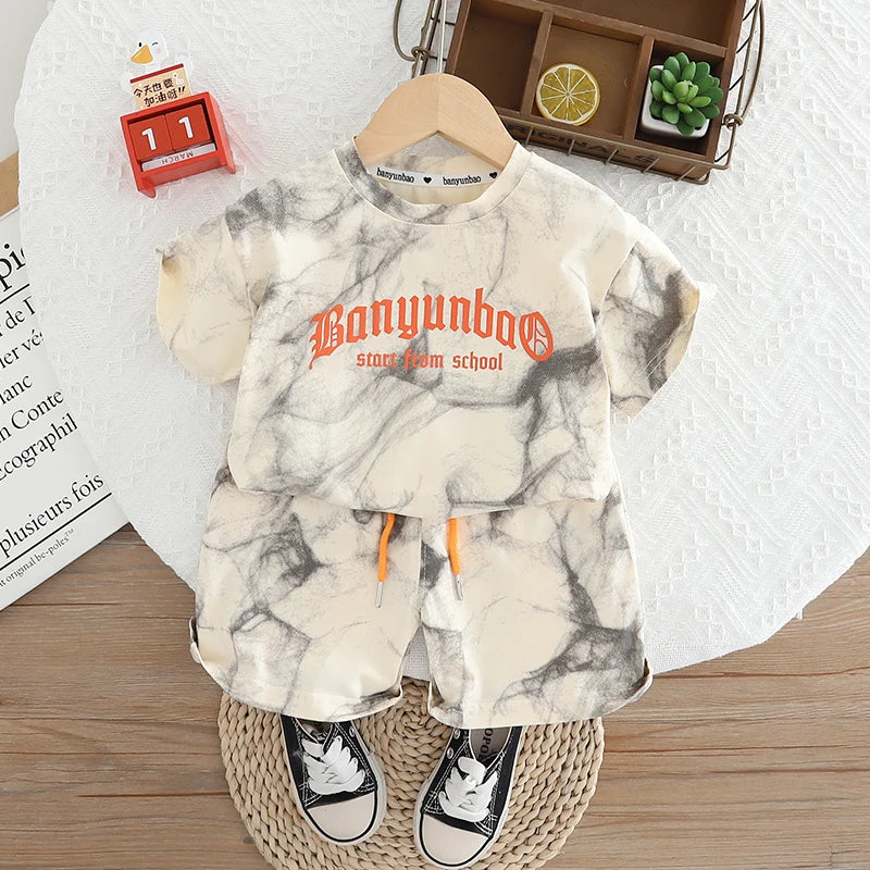 New Summer Baby Boys Girls Clothes Cotton Short Sleeve Printe Sports T Shirt Shorts Children Clothing Tracksuits Set 0-5 Years