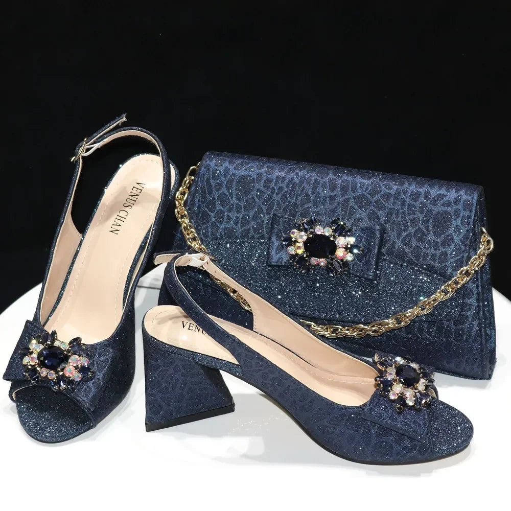 African Fashion Italian Shoes And Bag Sets For Evening Party With Stones Colorful Italian Handbags Match