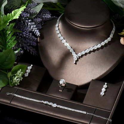 4pcs Necklace and Earrings Set AAA Cubic Zircon Jewelry Set for Dubai Nigeria Women Bridal Wedding Accessories N-119