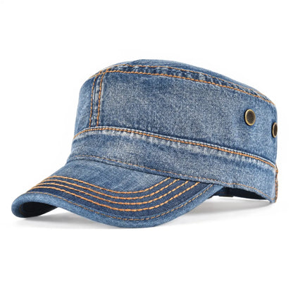 Denim Army Cap Men Washed Cotton Bucket Hat Spring Fall Headpiece Flat Top Adjustable Peaked Visor Hats Trucker Hats