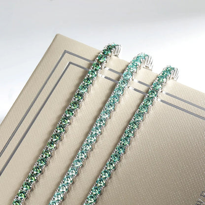 3mm Green Moissanite Tennis Bracelet for Women Man Anniversary Gift S925 Sterling Silver Bracelet Plated 18k Hand Chain