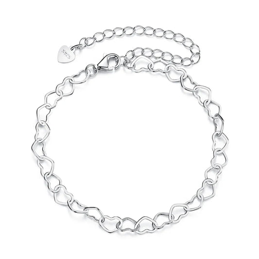 925 Sterling Silver Hollow Heart Bracelet Adjustable Dainty Wrist Chain Lightweight Fine Jewelry Sweet Gift for Girls
