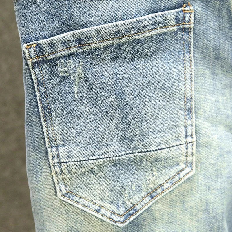 2024 Spring and Autumn New Fashion Blue Patchwork Denim Pants Men's Casual Slim Comfortable Breathable High-Quality Jeans 28-36
