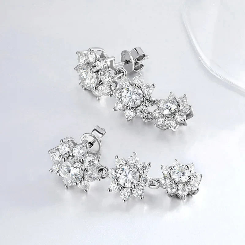 Luxury Sunflower 2.8-5.8cttw Full D Color Moissanite Drop Earrings for Women S925 GRA Certified Diamond Tassel Earring Gift