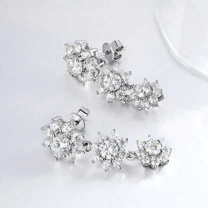 Luxury Sunflower 2.8-5.8cttw Full D Color Moissanite Drop Earrings for Women S925 GRA Certified Diamond Tassel Earring Gift