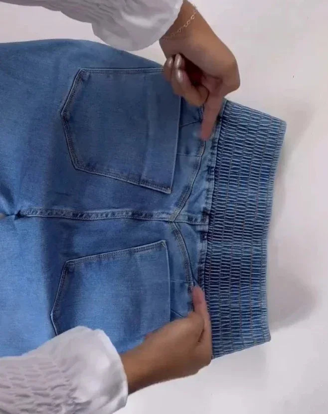 autumn winter  Elegant High Waist Button Front Casual Female Jeans Sexy  Fashion Back Shirred Trouser Bottom