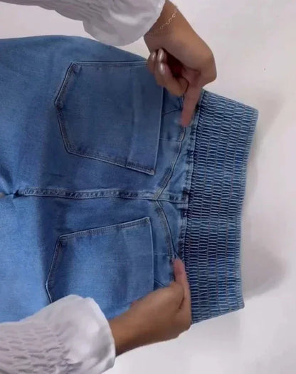 autumn winter  Elegant High Waist Button Front Casual Female Jeans Sexy  Fashion Back Shirred Trouser Bottom