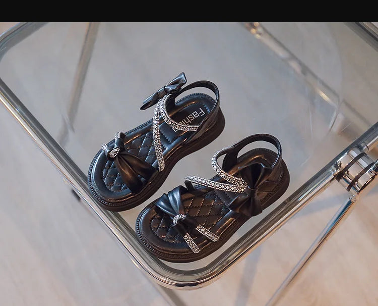Children Princess Shoes Baby Girls Flat Bling Leather Sandals Fashion Sequin Soft Kids Dance Party Sparkly Shoes Crystal F05214