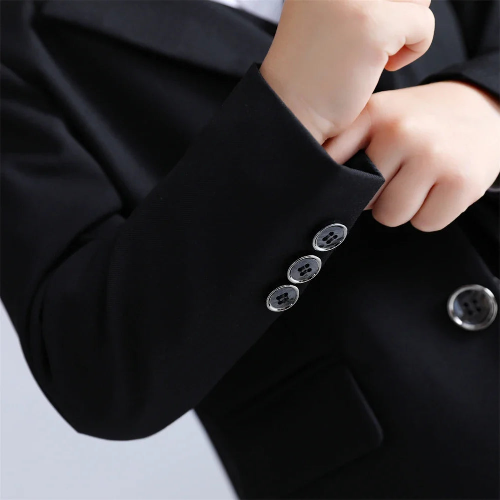 Vintage Boy's 4 Pieces Suit Set Jacket Vest Pants Bow-tie Kids Formal Tuxedo Slim Fit Slit Pocket Child Blazer Suits