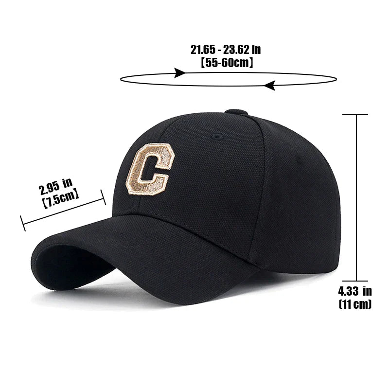 New High Quality Cotton HardTop Baseball Cap Elastic Pineapple Cloth Material Gold Thread Embroidery Craft C Letter Design Style