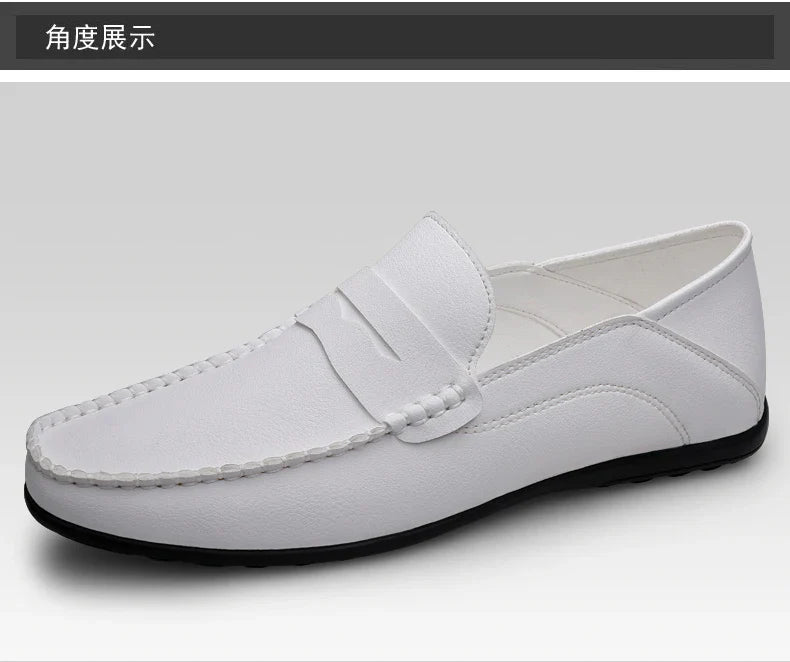 Men's fashion leather shoes Four Season new plus size casual soft sole white shoes anti slip outdoor business dress leather shoe