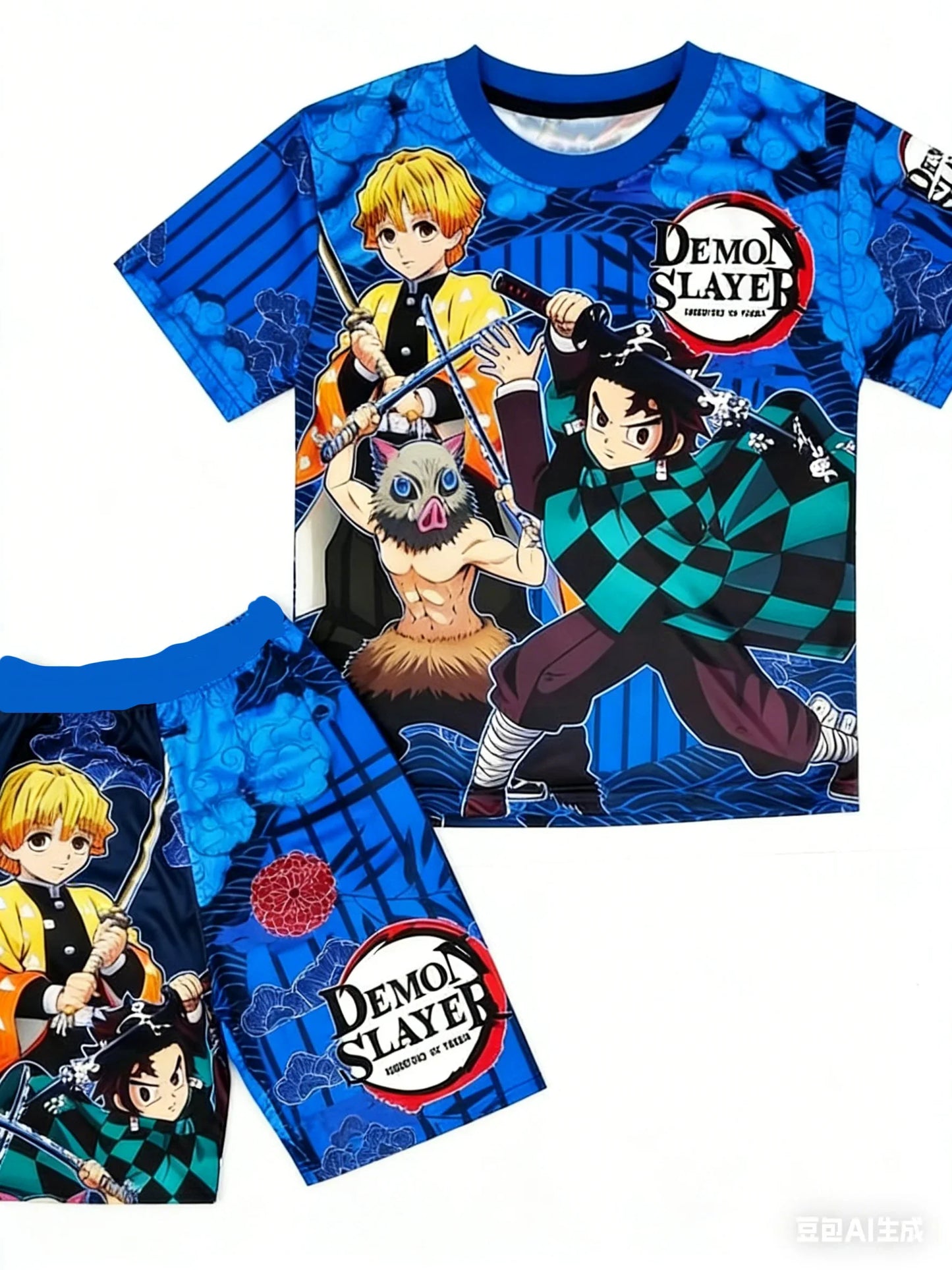 Demon Slayer Kids T-shirt Shorts Set  Anime Kimetsu Tanjiro Rengoku Zenitsu Print BoysGirls Casual Summer Outfit 2Pcs Sportswear