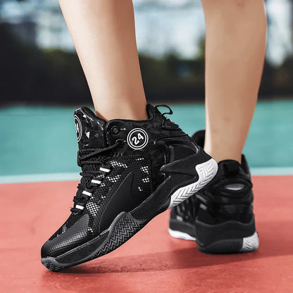Trendy Breathable Basketball Shoes for Teen Young Outdoor Running Sneaker Black Children's Boy Casual Sport Walking Shoes