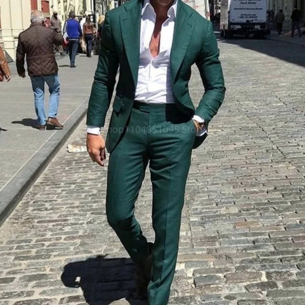 Classic Slim Fit Men's Business Suit Notch Lapel 2-Piece Blazer And Pants Set for Wedding Prom Groomsmen Elegant Formal Wear