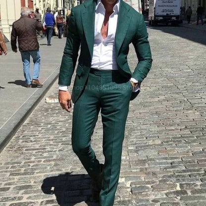 Classic Slim Fit Men's Business Suit Notch Lapel 2-Piece Blazer And Pants Set for Wedding Prom Groomsmen Elegant Formal Wear