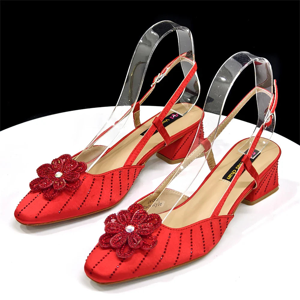 Italian Fashion Women's Elegant Orange Heels & Rhinestone Clutch Bag Set – Perfect for Parties and Special Occasions