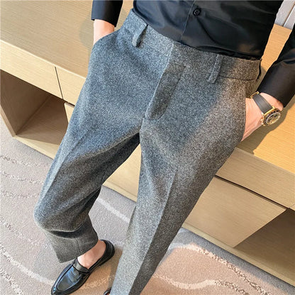 Autumn Winter Thick Woolen Suit Pants Men Smart Casual Youthful Vitality Suit Trousers Mens Korean Style Party OfficeCasual Pant