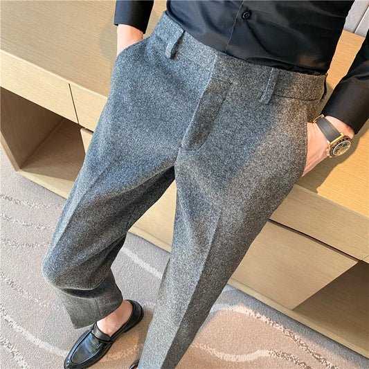 Autumn Winter Thick Woolen Suit Pants Men Smart Casual Youthful Vitality Suit Trousers Mens Korean Style Party OfficeCasual Pant