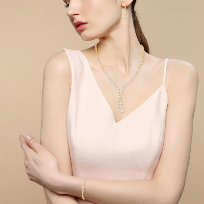 High Quality Set of 3 Pieces Necklace Bracelet and Earrings Jewelry Gift for Bride Girlfriend Wife