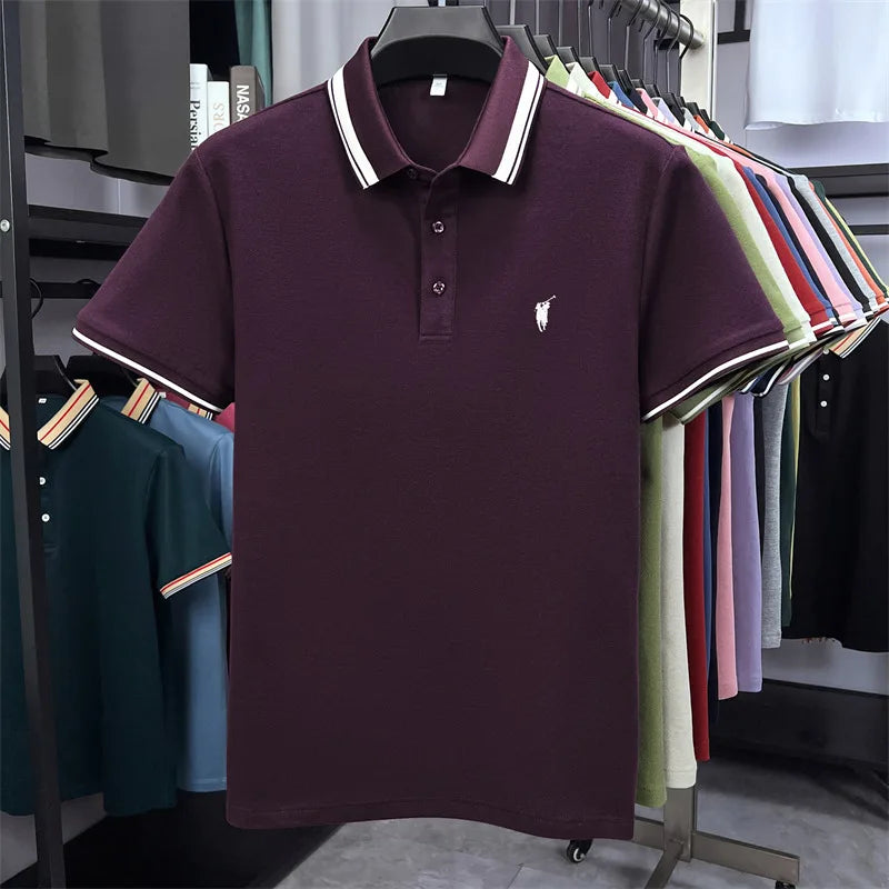 100% pure cotton short sleeve polo shirt high-end brand Paul Pony embroidered stripe summer luxurious breathable men's T-shirt