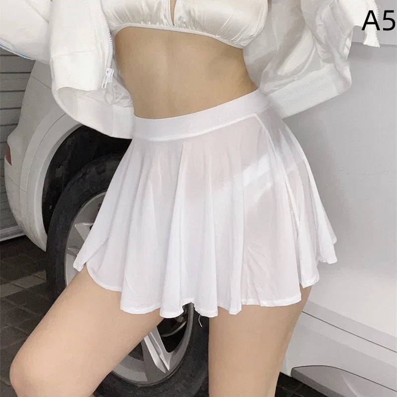 2026New Fashion Korean Japan Ultra thin Short Pleated skirt High Waist Sexy A Line silk Mini Skirts for Woman Spring Summer
