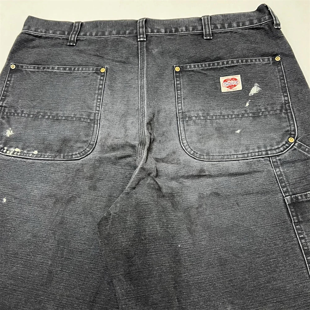 Black Nice Washed Damaged Saint DOUBLE KNEE Zipper Denim Shorts Men Women Oversized Shorts